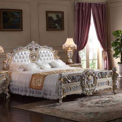 hand carving furniture - handcraft royalty golden foil bed