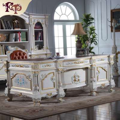 classical office furniture - solid wood hand carved leaf gilding home writing desk