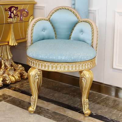 European style bedroom furniture classic royal hand carved dressing stool baroque golden foil classic dressing stool